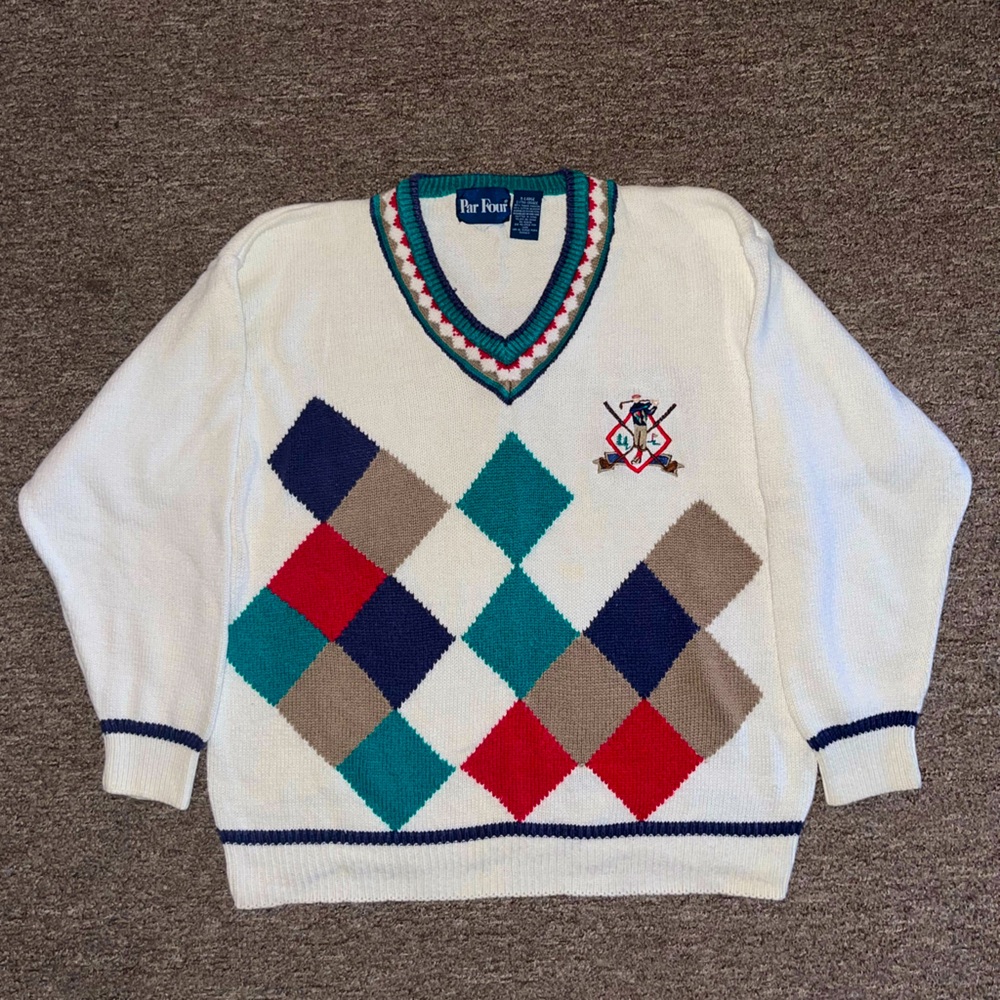 Vintage Par Four Sweater Men's Size X-Large Golf Pullover Long Sleeve V-Neck XL